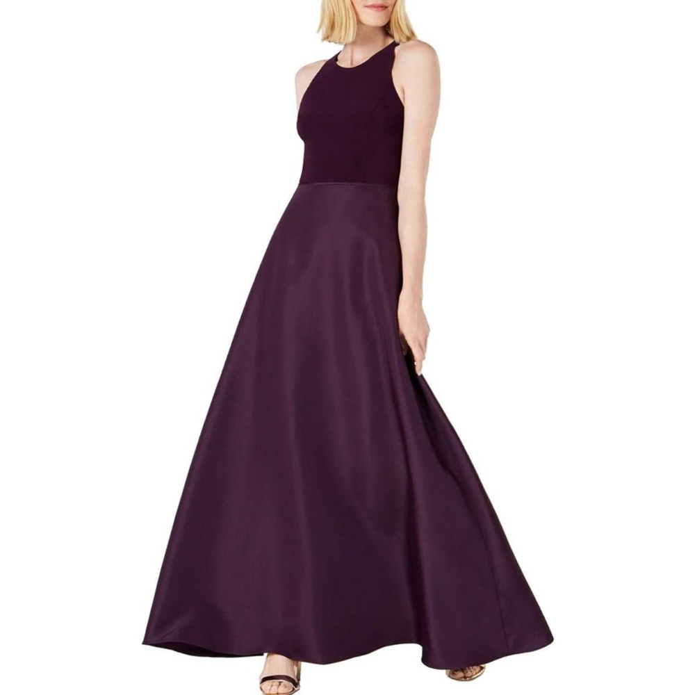 Adrianna Papell Dress Purple Sleeveless Jewel Neck Full-Length Evening Gown NWT - Picture 1 of 13